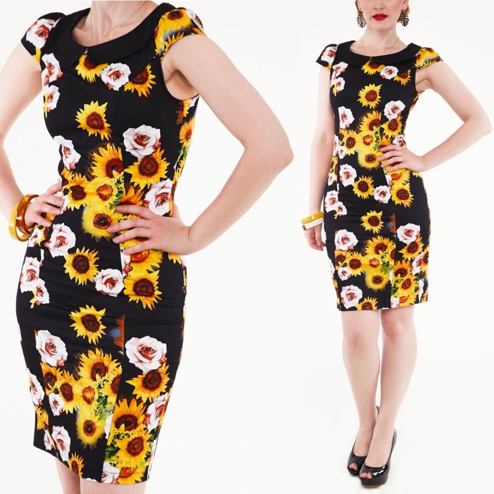 Voodoo Vixen Retro Sunflower Pencil Dress